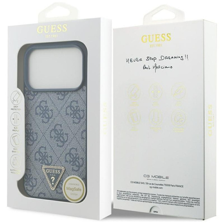 Guess Leather 4G Triangle Strass MagSafe - Hülle iPhone 17 Pro (Blau)