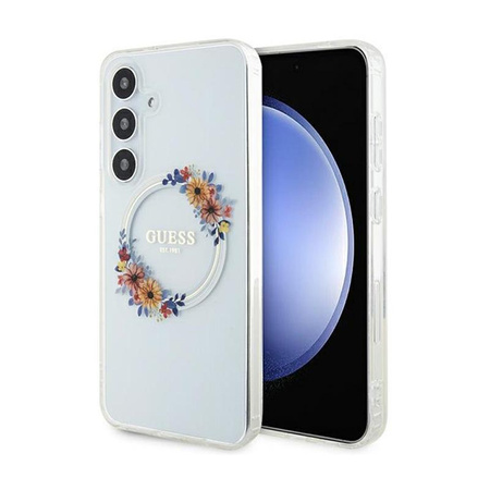 Guess IML Flowers Wreath MagSafe - pouzdro pro Samsung Galaxy S24+ (průhledné)