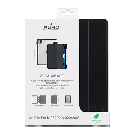 PURO Zeta Smart - Pouzdro na iPad Pro 12,9" (2022/2021/2020/2018) s odnímatelnou magnetickou klopou + držák Apple Pencil (černé)
