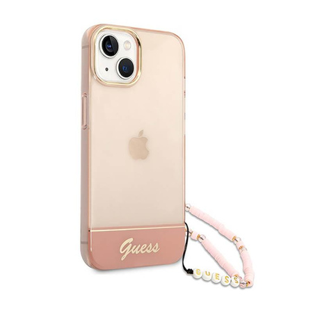 Guess áttetsző gyöngyház szíj - iPhone 14 tok (rózsaszín)
