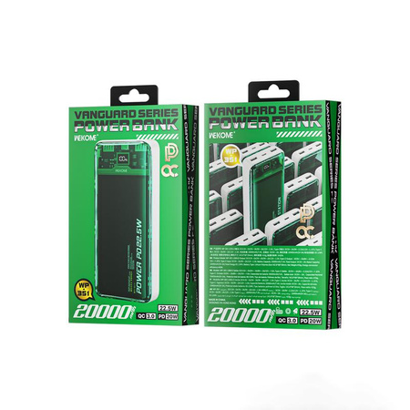 WEKOME WP-351 Vanguard Series - Power banka 20000 mAh PD 20W + QC 22,5W (zelená / průhledná)