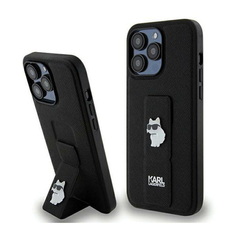 Karl Lagerfeld Gripstand Saffiano Choupette Pins - pouzdro na iPhone 13 Pro Max (černé)