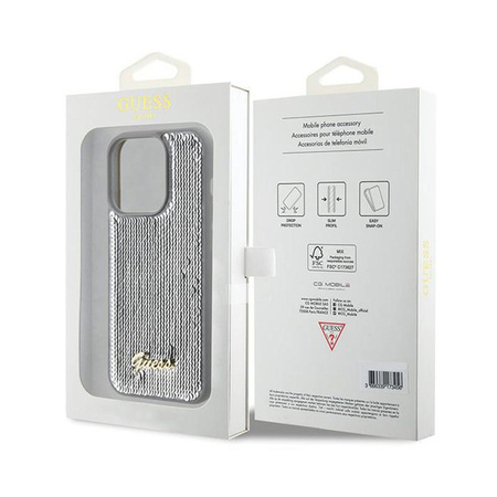 Guess Sequin Script Metal - iPhone 15 Pro Max tok (ezüst)