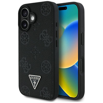 Guess Grained Hot Stamp Peony Triangle Logo MagSafe - Hülle für iPhone 16 (schwarz)