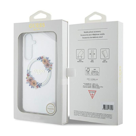 Guess IML Flowers Wreath MagSafe - Étui pour Samsung Galaxy S24+ (transparent)