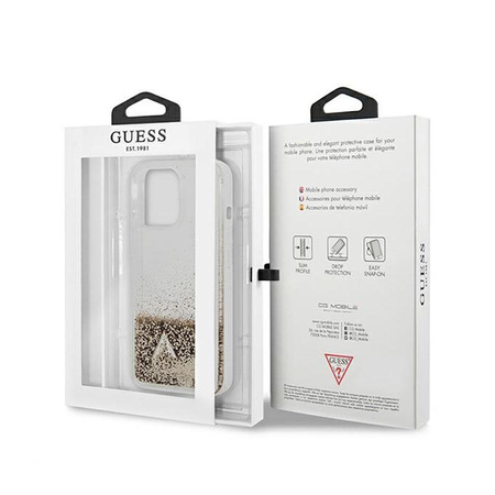 Guess Liquid Glitter Charms - pouzdro pro iPhone 13 Pro Max (zlaté)