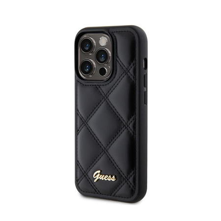 Guess Quilted Metal Logo - Hülle für iPhone 15 Pro (Schwarz)