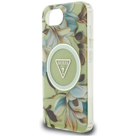 Guess IML Metal Glitter Flowers Triangle MagSafe - Case for iPhone 16e (green)