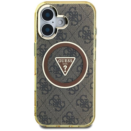 Guess IML Metal Glitter 4G Circle Triangle MagSafe - Pouzdro pro iPhone 16 (hnědá)