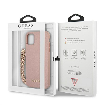 Guess Saffiano Chain - pouzdro pro iPhone 11 (růžové)