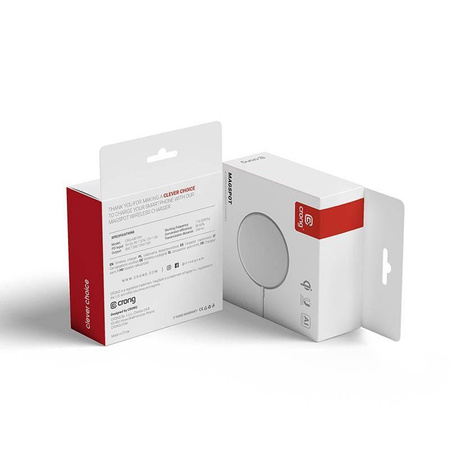 Caricabatterie wireless Crong MagSpot – Caricabatterie induttivo MagSafe in alluminio da 15 W (argento bianco)