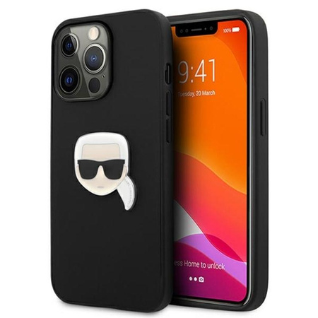 Karl Lagerfeld PU bőr Karl's Head Metal - iPhone 13 Pro tok (fekete)