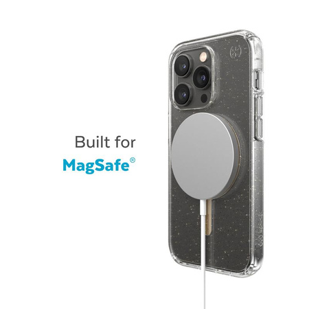 Speck Presidio Perfect-Clear mit Glitter + MagSafe - iPhone 14 Pro Hülle mit MICROBAN Beschichtung (Klar / Gold Glitter)