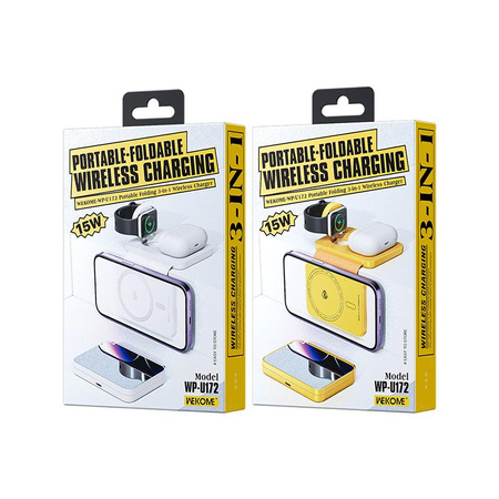 WEKOME WP-U172 - 3 az 1-ben vezeték nélküli töltő MagSafe-val iPhone-hoz, Apple Watch-hoz és AirPodshoz + tükör (sárga)
