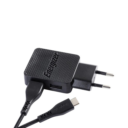 Energizer HardCase - Kompaktní síťová nabíječka 2x USB-A + USB-C a kabel Micro USB (černá) doživotní záruka