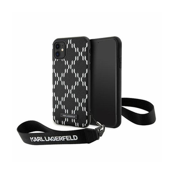 Karl Lagerfeld Monogram Losange Saffiano - Étui avec dragonne iPhone 11 (Noir)