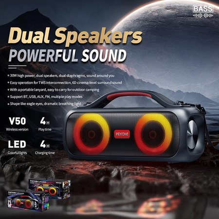 WEKOME D38 Yinla Series - V5.0 30W RGB LED přenosný bezdrátový Bluetooth reproduktor (černý)