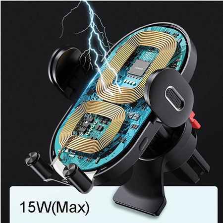 USAMS US-CD132 - Car holder with 15W wireless charging (black)