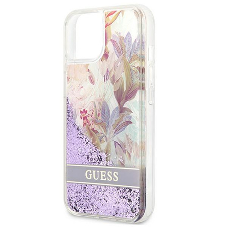 Guess Liquid Glitter Flower - Schutzhülle für iPhone 13 mini (Violett)