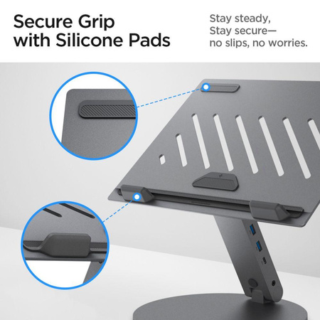 ALUMINIOWA PODSTAWKA SPIGEN POD LAPTOPA Z HUBEM, Szary Stojak na Biurko