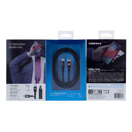 Momax Elite link - Câble USB-C (Power Delivery Fast Charging 3A) vers Lightning MFi 1,2 m (Noir)