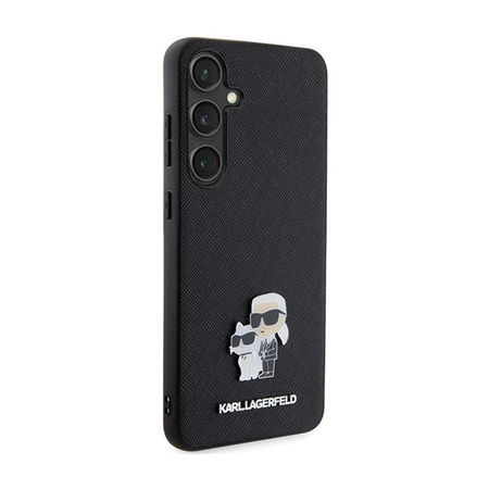 Karl Lagerfeld Saffiano Karl & Choupette fém kitűző - Samsung Galaxy S24+ tok (fekete)