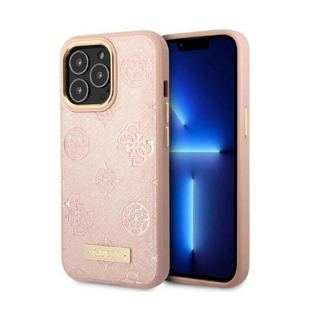 Guess Plaque logo Peony MagSafe - Étui iPhone 13 Pro Max (rose)