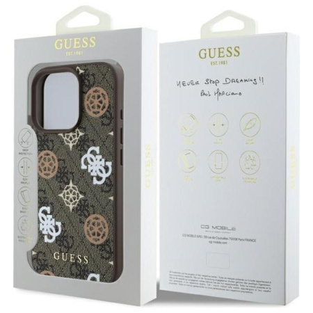 Guess Peony On 4G Background MagSafe – Hülle für iPhone 16 Pro Max (braun)