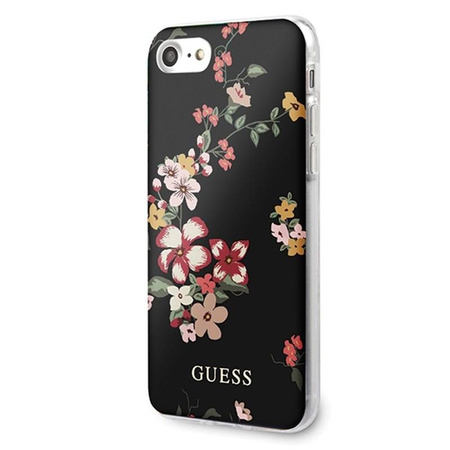 Guess Flower Shiny Collection N4 - pouzdro pro iPhone SE 2020 / 8 / 7 (černé)