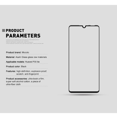 Mocolo 3D 9H Full Glue - Voller Bildschirmschutz Glas für Huawei P30 Lite (Schwarz)