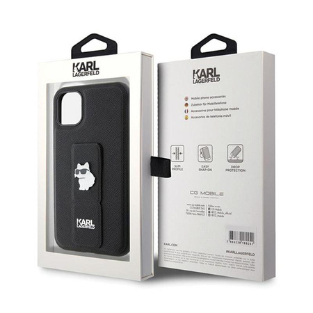 Karl Lagerfeld Gripstand Saffiano Choupette Pins - pouzdro na iPhone 11 (černé)