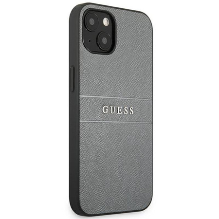 Guess Saffiano fém logós csíkok - iPhone 13 tok (szürke)