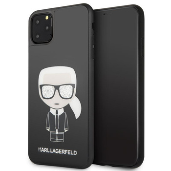 Karl Lagerfeld Dupla rétegű csillogó edzett üveg - iPhone 11 Pro Max tok üveg hátlappal (fekete)