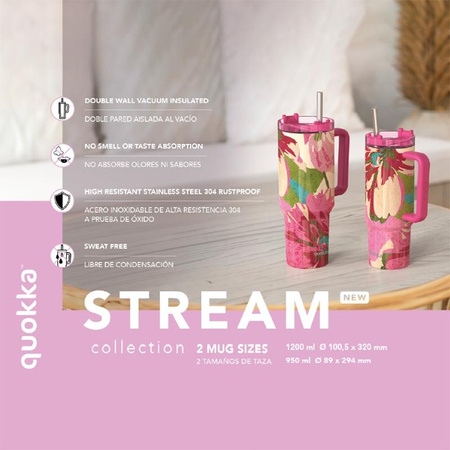 Quokka Stream - 950 ml stainless steel thermal mug with straw (Turquoise)