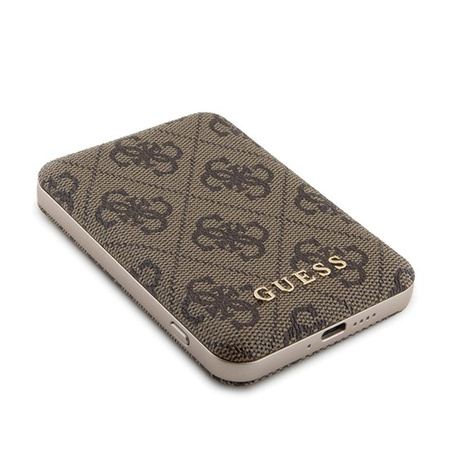 Guess 4G Leather Metal Logo MagSafe - Indukční powerbanka 5000 mAh 15W MagSafe (hnědá)