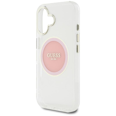 Guess IML Metal Coloured Circle Classic Logo MagSafe - pouzdro pro iPhone 16 (růžové)