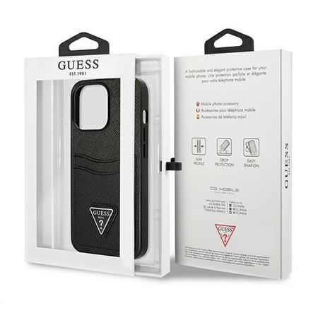 Pouzdro Guess Saffiano Double Card Triangle - iPhone 13 Pro Max (černé)