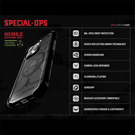 Element Case Special Ops X5 - Gepanzerte iPhone 14 Pro Tasche (Mil-Spec Fallschutz) (Klar/Schwarz)
