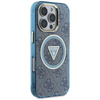 Guess IML Metal Glitter 4G Circle Triangle MagSafe - Etui do iPhone 16 Pro (niebieski)