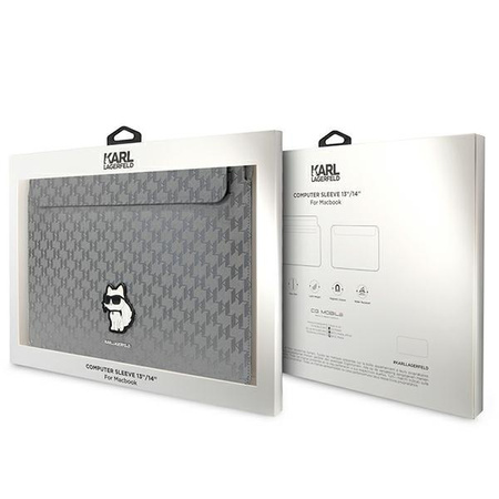 Karl Lagerfeld NFT Saffiano Monogram Ikonik Choupette Sleeve – 14-Zoll-Notebookhülle (Silber)