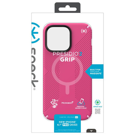Speck Presidio2 Grip MagSafe - Rutschfestes Gehäuse für iPhone 14 Pro Max (Digitalpink / Blossompink / Weiß)