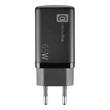Cellularline Multipower Micro GaN - Chargeur de puissance 2x USB-C & USB-A Power Delivery 65W (noir)