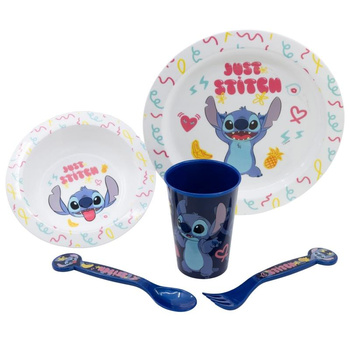Disney Stitch - Set di stoviglie per microonde da 5 pezzi della collezione Palms (piatto, ciotola, tazza, forchetta, cucchiaio)
