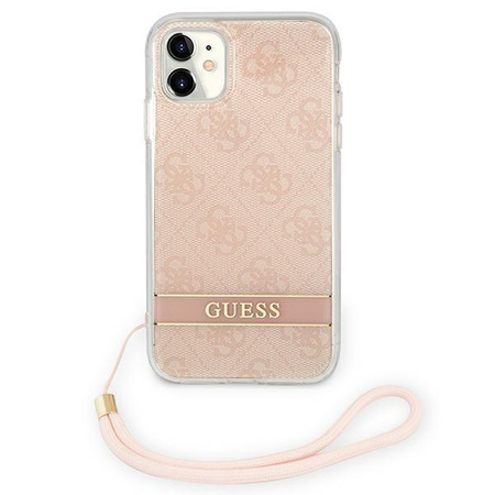 Guess 4G Print Cord - Etui avec dragonne iPhone 11 (Rose)