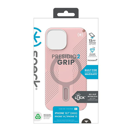 Speck Presidio2 Grip ClickLock & MagSafe - Coque iPhone 16e / iPhone 15 / iPhone 14 / iPhone 13 (Dahlia Pink / Rose Copper)