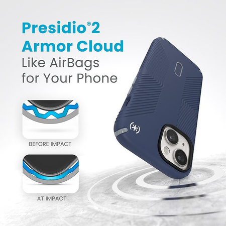Speck Presidio2 Grip ClickLock & MagSafe - Tasche iPhone 16e / iPhone 15 / iPhone 14 / iPhone 13 (Küstenblau / Staubgrau / Weiß)