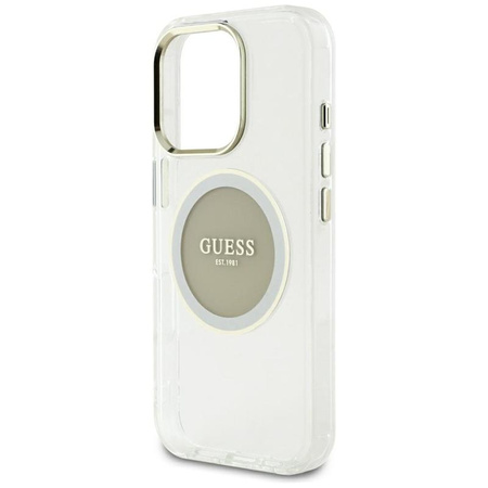 Guess IML Metallfarbener Kreis Klassisches Logo MagSafe - Gehäuse für iPhone 16 Pro Max (grau)