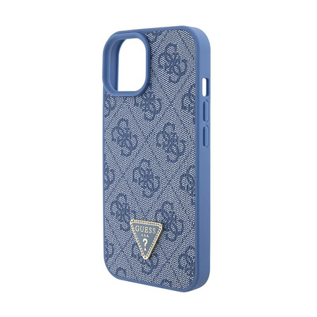 Guess Leder 4G Triangle Strass - iPhone 15 Tasche (blau)