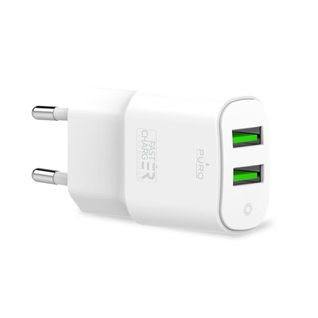 PURO White Mini Travel Fast Charger - Fast charger 2 x USB-A 12 W, 2.4 A (white)