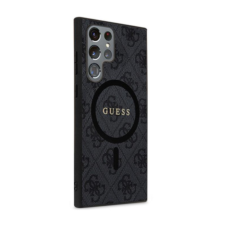 Guess 4G Collection Leder Metall Logo MagSafe - Samsung Galaxy S24 Ultra Tasche (schwarz)